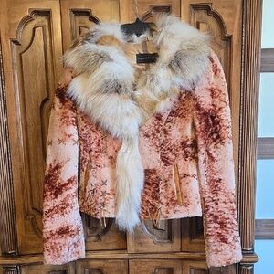 Elegant Fox Fur and velvet Teddy Jacket in Cream and Brown